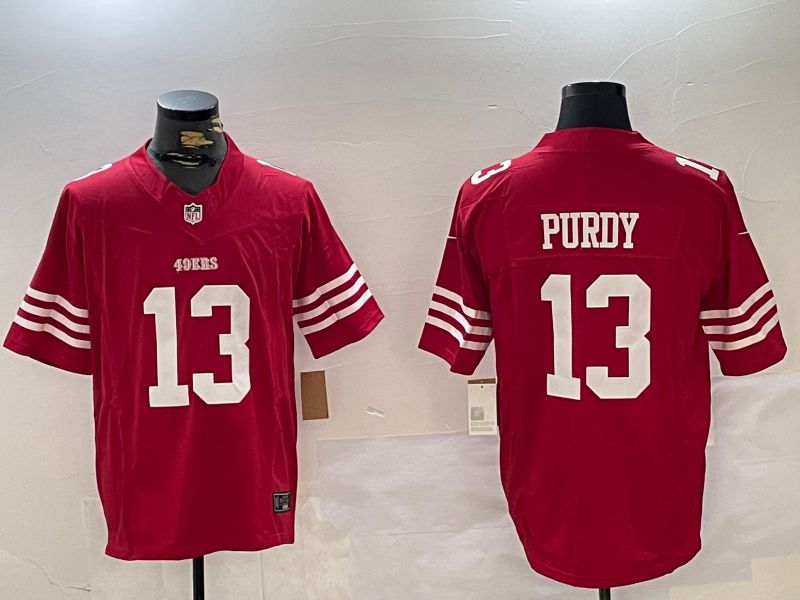 Men San Francisco 49ers 13 Purdy Red Three generations 2024 Nike Vapor Limited NFL Jersey style 1